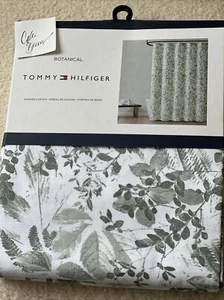 Tommy Hilfiger Botanical Cotton Blend Shower Curtain Green Flowers Leaves White - Picture 1 of 6