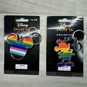 Rare Disney Pride Collection Rainbow Mickey Mouse Love 2 Keychain Set Kcare NEW - Picture 1 of 8