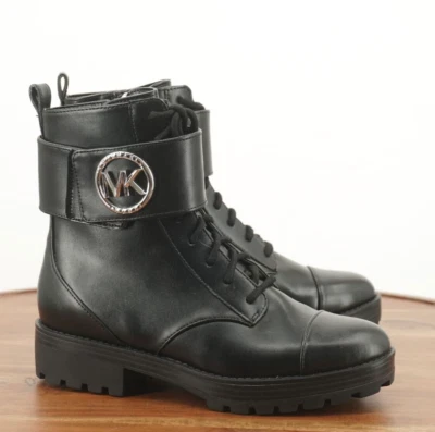 Michael Kors Womens Tatum Combat Boots Faux Leather Black Lace Up Block Sz 6.5M - Image 1 of 4