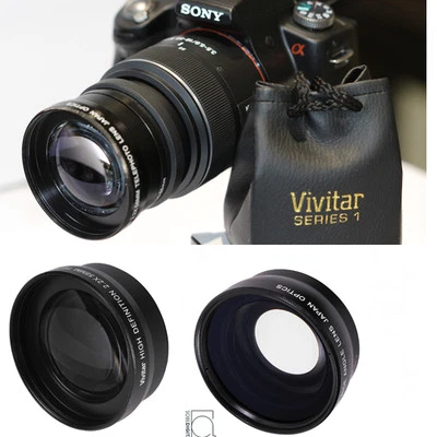 SONY ALPHA A33 A35 A37 A55 A57 A58 A65 3 LENS SET FISHEYE +MACRO +2.2X TELEPHOTO - Image 1 of 4