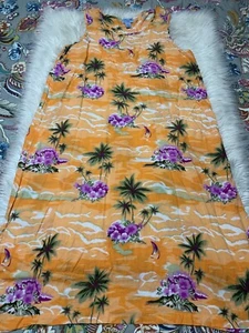 Jane Ashley Hawaiian Dress Womens 2X Orange Floral Sleeveless Tropical Palms - Picture 1 of 6