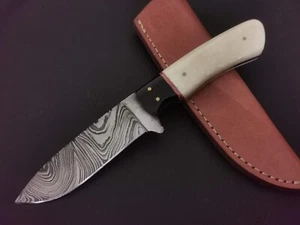 9" CUSTOM HAND MADE DAMASCUS STEEL SKINNER KNIFE BONE HANDLE W/SHEATH M995 - Bild 1 von 8