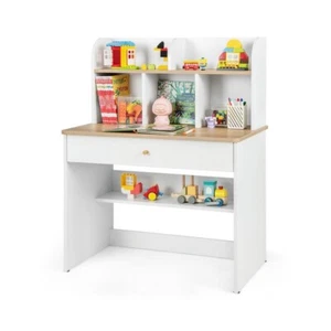 Kids Modern Wooden Study Desk 5 Hutch w/ Large Drawer, Storage Shelf 3+ Year Old - Picture 1 of 9