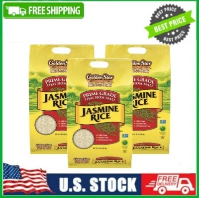 3 Pack Golden Star Thai Hom Mali Jasmine Rice, 20 lbs