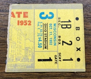 RARE 1952 NCAA Football Ticket Wisconsin ALAN AMECHE Ohio State HOPALONG CASSADY - Picture 1 of 2