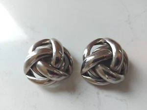 Large Vintage Chunky Statement Earrings Clip On Silvertone Knot 3.75cm - Picture 1 of 7