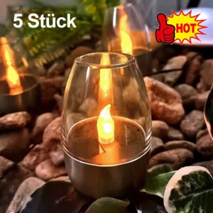 5PCS Solar Kerzen LED Solarleuchte Garten Deko Kerzenleuchten Außen Lampe Neu - Bild 1 von 22