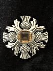 Scottish Thistle Brooch Silver Tone And Orange Stone Lovely #2