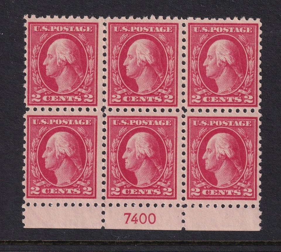 1914 Washington 2c Sc 425 MNH with nice full original gum, plate block of 6 (DE - Image 1 of 1