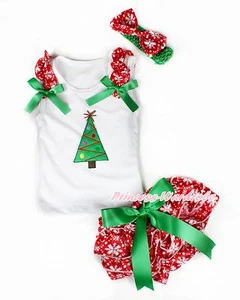 Camiseta sin mangas blanca árbol de Navidad arco verde copo de nieve flor bebé nb-12 meses - Imagen 1 de 3