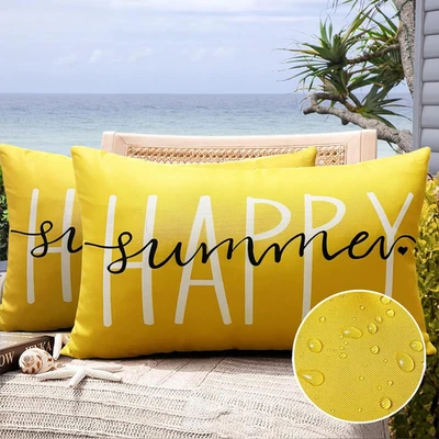 Pack de 2 Fundas de Almohada Exterior Verano 12x20, Diseño Amarillo Hello Sunshine Foto 1 de 4