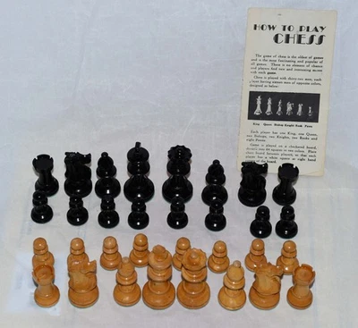 Винтаж 1950-е H Baron Company Staunton Узор 32 Шахматные Части со Старой Коробкой для Сигар - Изображение 1 из 4