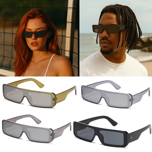 Retro rechteckige auffällige Sonnenbrille Herren Damen futuristisch dickes Gestell UV400 Farben - Bild 1 von 11