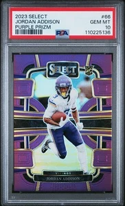 2023 PANINI SELECT PURPLE PRIZM #66 JORDAN ADDISON ROOKIE RC 66/75 PSA 10 - Picture 1 of 2