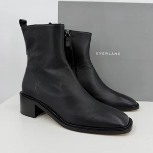 Everlane The City Boot in Black Leather sz 8.5 Women's Side Zip Block Heel Ankle - Picture 1 of 8