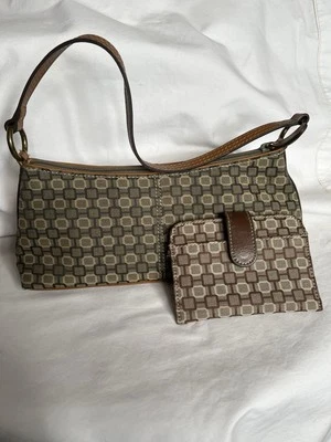 Vtg Y2K 90s Nine West Neutral Brown Black Geometric Mini  Bag W /Free ID Wallet - Image 1 of 4