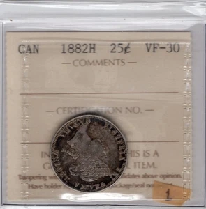 1882H Canada 25 Cents Silver Coin - ICCS VF 30 - Picture 1 of 2