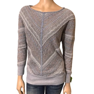 White House Black Market Metallic Chevron Knit Sweater M Medium Scoop Silver - Bild 1 von 6