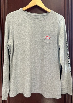 Vineyard Vines  CHRISTMAS Gray Whale Logo Long Sleeve Women's Large T-Shirt - Image 1 of 4