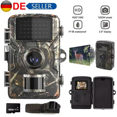 1080P 24MP Wildkamera Überwachungskamera Jagdkamera Fotofalle Nachtsicht+32GB - Bild 1 von 4