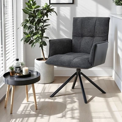 Esszimmerstuhl Küchenstuhl Drehstuhl Bürostuhl Leinen Relaxsessel mit Armlehnen - Bild 1 von 4