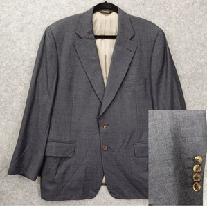 Vintage Paul STUART II Windowpane Check Sport Coat Mens 43R Blue Super 120s FLAW - Picture 1 of 23