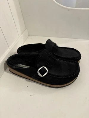 Birkenstock Black Buckley Shearling Suede Clogs Mules Shoes Size 39 8-8.5 - Image 1 of 4