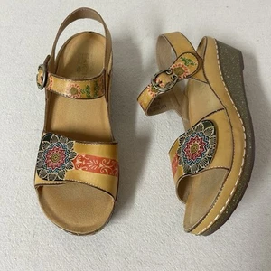 Spring Step L'Artiste Roshni Sandals Womens EU 42 US 10.5-11 Tan Leather Flower - Picture 1 of 13