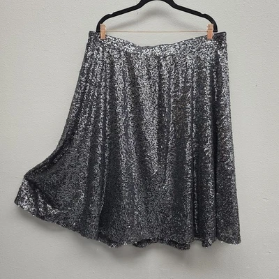 Falda Lane Bryant Mujer 18/20 Negra Plateada Lentejuelas Midi Fiesta Vacaciones Plus Foto 1 de 4