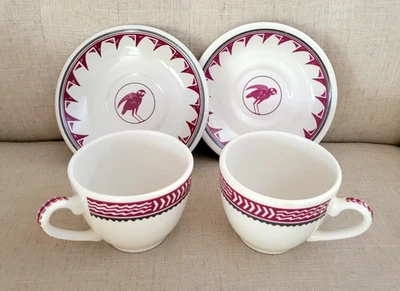 Set of 2 Cups Saucers Ancient Mimbreno Indian Replica Sante Fe RR Dining Car Buf - Image 1 of 4