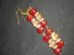 Special champagne & red disco ball czech crystal glass long dangle earrings - Picture 1 of 5