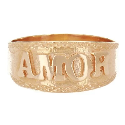 14k Yellow White or Rose Gold AMOR Love Ring Sizes 5-13 - Image 1 of 4