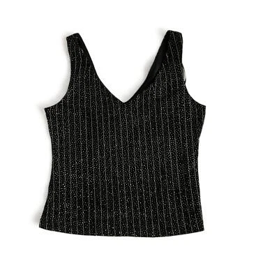 Camiseta sin mangas Xscape a rayas sin mangas con cuello en V grande para mujer Foto 1 de 4