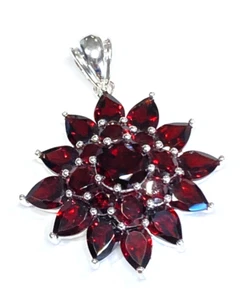 Nuevo QVC Pera de Ley y Redondo Granate Natural Grande Flor o Sol Colgante 10g - Imagen 1 de 4