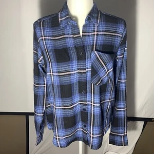 BEACH LUNCH LOUNGE Shirt Blue Black Plaid Soft, Small, Button Down - Picture 1 of 6