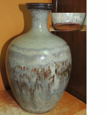 Botella de Vino 10" Policromado Gris y Azul y Marrón Esmalte 19/20 Jarrón Esmalte por Goteo Foto 1 de 4