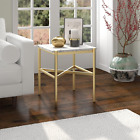 Braxton 21.25'' Wide Rectangular Side Table with Faux Marble Top in Gold