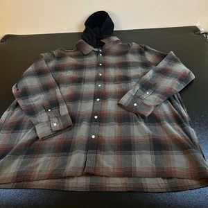 Arizona Jean Co. Flannel Shirt Jacket Hooded Plaid Button Up Mens 3XLT NWOT - Picture 1 of 8