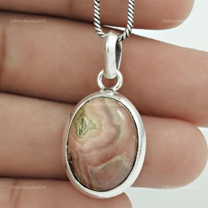 Ovalado Natural Rodocrosita Plata Maciza Elegante Corazón Chakra Nuevo Colgante - Imagen 1 de 8