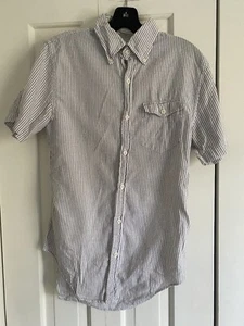 Club Monaco Beige White Striped Short Sleeve Shirt XS Extra Small Men's - Picture 1 of 3