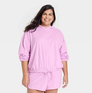 AVA & VIV Lavender PINK Long Sleeve Terry Hooded Shirt & Shorts SET 2X NWT - Picture 1 of 5
