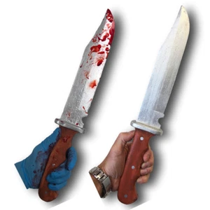 REALISTIC PU HUNTING KNIFE BLOODY HALLOWEEN HORROR PROPS RAMBO JASON WEAPONS - Picture 1 of 9