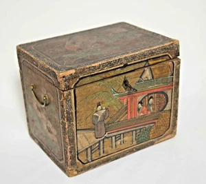 Antike China Holzschatulle Schmuckkästchen m. Chinoiserie Malerei Asiatika ~1820 - Bild 1 von 12