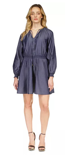 Mini abito donna Michael Kors scollo a catena smocked vita cravatta collo taglia XS