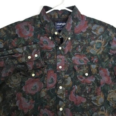 De colección Años 90 Wrangler Negro Estampado Floral Manga Larga Salvado Por La Campana Hippie XL Foto 1 de 4