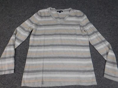 Tommy Hilfiger Mujer Suéter Grande Gris Jersey Rayas Cuello en V Clásico Foto 1 de 4