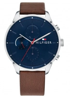 Tommy Hilfiger Men's Blue Multi Dial Watch Brown Leather Strap-NEEDS NEW BATTERY - Image 1 of 4