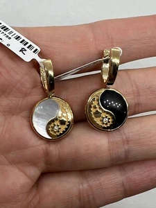 Carrera y Carrera Aqua 18k Diamante Oro Onix Mop Yin Yang Reversible Pendientes - Imagen 1 de 8