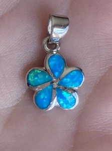 NEW Blue Fire Opal 925 Sterling Silver plumeria FLOWER Pendant For Necklace - Picture 1 of 12