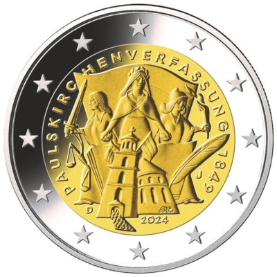 2024 Germany € 2 Euro UNC Coin - Frankfurt Constitution 175 Years - STUTTGART - Image 1 of 2